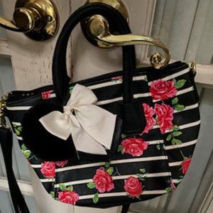 Betsey Johnson rose black white purse